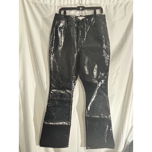 Good American ‘90s Texturized Vinyl Pants Black Size 12 / 31 High Rise Wide Leg - Picture 2 of 4